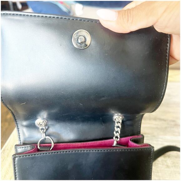 French Connection Quilted Square Shoulder Bag Chain Strap Sm Black Faux Leather - Picture 7 of 9